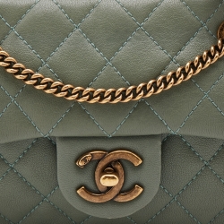 Pre Owned Chanel Green Quilted Leather Camera Case Flap Bag