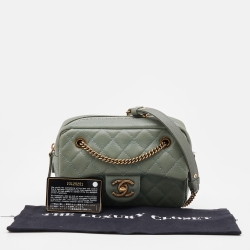 Pre Owned Chanel Green Quilted Leather Camera Case Flap Bag