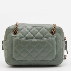 Pre Owned Chanel Green Quilted Leather Camera Case Flap Bag