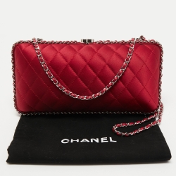 Pre Owned Chanel Maroon Quilted Satin Chain Around Clutch