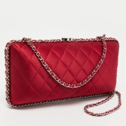 Pre Owned Chanel Maroon Quilted Satin Chain Around Clutch