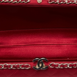 Pre Owned Chanel Maroon Quilted Satin Chain Around Clutch