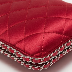Pre Owned Chanel Maroon Quilted Satin Chain Around Clutch