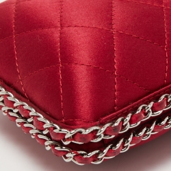 Pre Owned Chanel Maroon Quilted Satin Chain Around Clutch