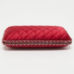 Pre Owned Chanel Maroon Quilted Satin Chain Around Clutch