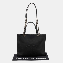 Pre Owned Chanel Black Leather CC Top Zip Shopper Tote
