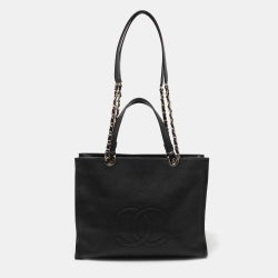 Pre Owned Chanel Black Leather CC Top Zip Shopper Tote