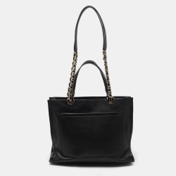 Pre Owned Chanel Black Leather CC Top Zip Shopper Tote