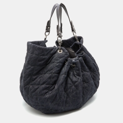 Pre Owned Chanel Dark Grey Quilted Denim Stretch Spirit Cabas Hobo