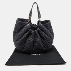 Pre Owned Chanel Dark Grey Quilted Denim Stretch Spirit Cabas Hobo