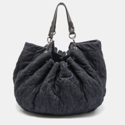 Pre Owned Chanel Dark Grey Quilted Denim Stretch Spirit Cabas Hobo