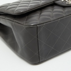 Pre Owned Chanel Dark Grey Quilted Leather CC Maxi Classic Double Flap Bag
