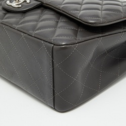 Pre Owned Chanel Dark Grey Quilted Leather CC Maxi Classic Double Flap Bag