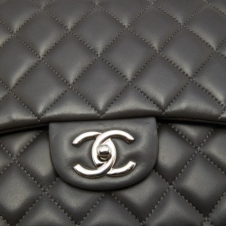 Pre Owned Chanel Dark Grey Quilted Leather CC Maxi Classic Double Flap Bag