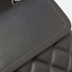 Pre Owned Chanel Dark Grey Quilted Leather CC Maxi Classic Double Flap Bag
