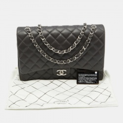 Pre Owned Chanel Dark Grey Quilted Leather CC Maxi Classic Double Flap Bag