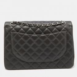 Pre Owned Chanel Dark Grey Quilted Leather CC Maxi Classic Double Flap Bag