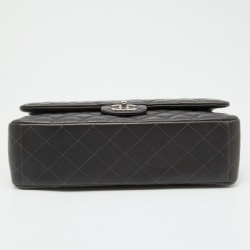 Pre Owned Chanel Dark Grey Quilted Leather CC Maxi Classic Double Flap Bag