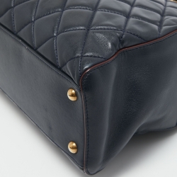 Pre Owned Chanel Navy Blue Quilted Leather Perfect Edge Tote