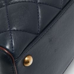Pre Owned Chanel Navy Blue Quilted Leather Perfect Edge Tote