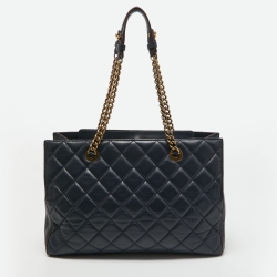 Pre Owned Chanel Navy Blue Quilted Leather Perfect Edge Tote