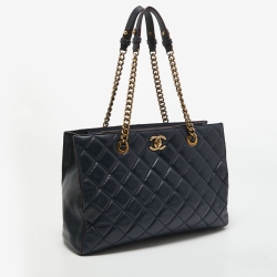 Pre Owned Chanel Navy Blue Quilted Leather Perfect Edge Tote