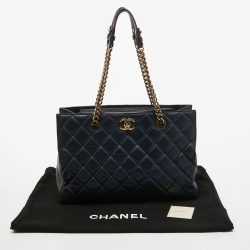 Pre Owned Chanel Navy Blue Quilted Leather Perfect Edge Tote