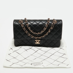 Pre Owned Chanel Black Quilted Leather Medium Classic Double Flap Bag