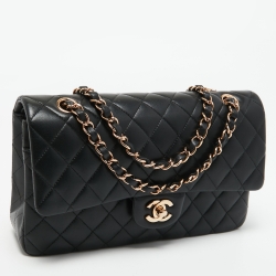 Pre Owned Chanel Black Quilted Leather Medium Classic Double Flap Bag