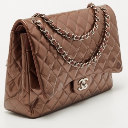 Pre Owned Chanel Old Rose Coated Canvas Maxi Classic Double Flap Bag