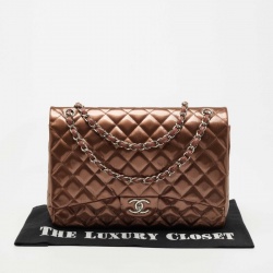 Pre Owned Chanel Old Rose Coated Canvas Maxi Classic Double Flap Bag