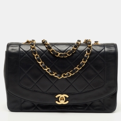 Pre Owned Chanel Black Quilted Leather Vintage Diana Flap Bag