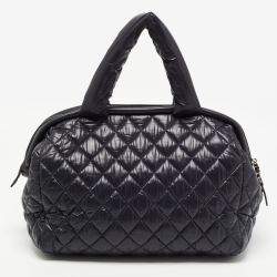 Pre Owned Chanel Black Quilted Nylon Coco Cocoon Bowler Bag