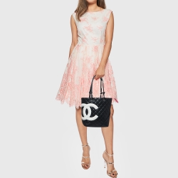 Pre Owned Chanel Black/White Quilted Leather Small Cambon Ligne Bucket Tote