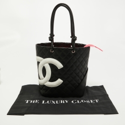Pre Owned Chanel Black/White Quilted Leather Small Cambon Ligne Bucket Tote