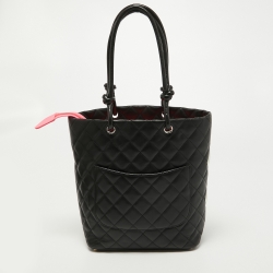 Pre Owned Chanel Black/White Quilted Leather Small Cambon Ligne Bucket Tote