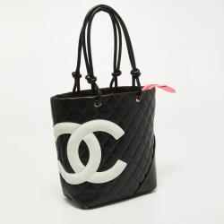 Pre Owned Chanel Black/White Quilted Leather Small Cambon Ligne Bucket Tote