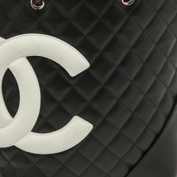 Pre Owned Chanel Black/White Quilted Leather Small Cambon Ligne Bucket Tote