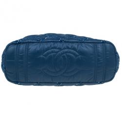 مملوكة مسبقًا Chanel Blue Quilted Tweed Stitched Nylon Small Bubble Shoulder Bag