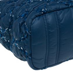 مملوكة مسبقًا Chanel Blue Quilted Tweed Stitched Nylon Small Bubble Shoulder Bag