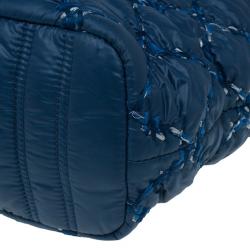 مملوكة مسبقًا Chanel Blue Quilted Tweed Stitched Nylon Small Bubble Shoulder Bag