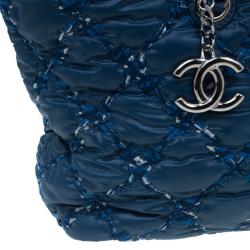 مملوكة مسبقًا Chanel Blue Quilted Tweed Stitched Nylon Small Bubble Shoulder Bag