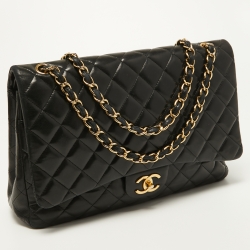 Pre Owned Chanel Black Quilted Leather Maxi Classic Double Flap Bag