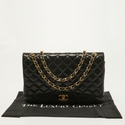 Pre Owned Chanel Black Quilted Leather Maxi Classic Double Flap Bag
