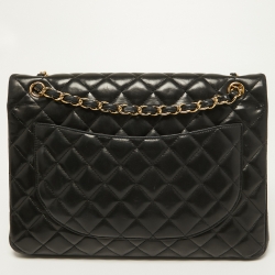 Pre Owned Chanel Black Quilted Leather Maxi Classic Double Flap Bag
