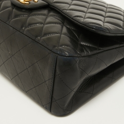 Pre Owned Chanel Black Quilted Leather Maxi Classic Double Flap Bag