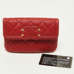Pre Owned Chanel Red Caviar Leather Small CC Filigree Flap Wallet