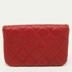 Pre Owned Chanel Red Caviar Leather Small CC Filigree Flap Wallet