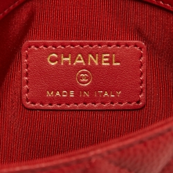 Pre Owned Chanel Red Caviar Leather Small CC Filigree Flap Wallet