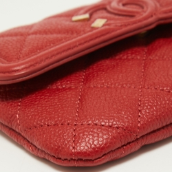 Pre Owned Chanel Red Caviar Leather Small CC Filigree Flap Wallet